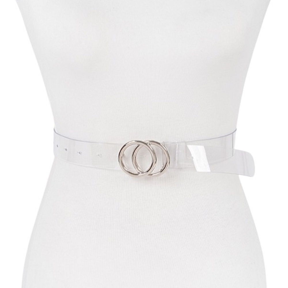 Clear Transparent Double Ring Buckle Skinny Statement Belt